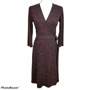 BCBGMAXAZRIA Wrap Dress XS Midi True Wrap Brown Print 3/4 Sleeves